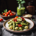 Pesto Pasta with Sun Dried Tomatoes and Roasted Asparagus Recipe