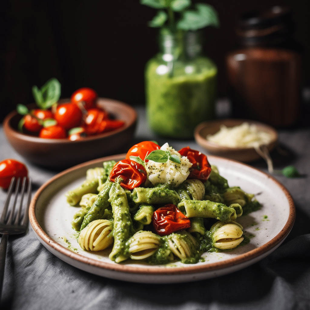 Pesto Pasta with Sun Dried Tomatoes and Roasted Asparagus Recipe