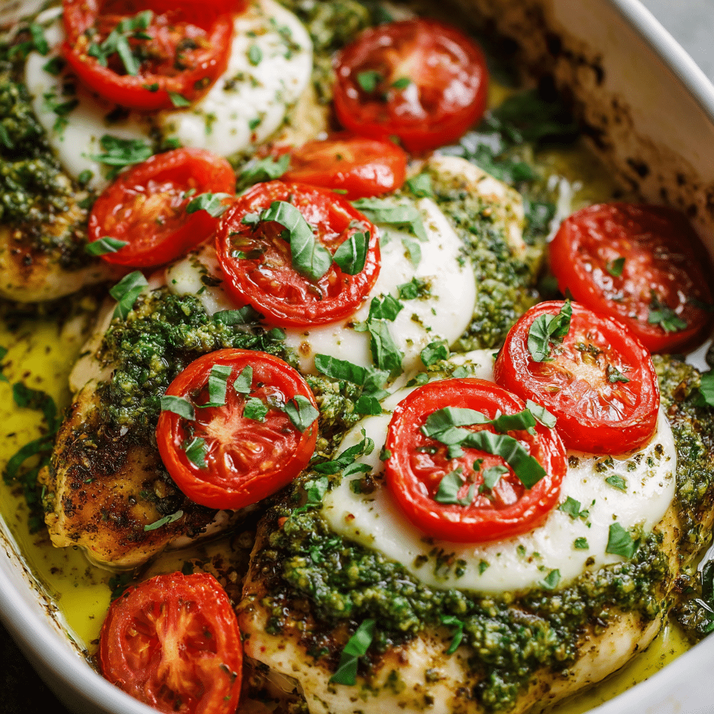 Basil Pesto Tomato Mozzarella Chicken Bake Recipe