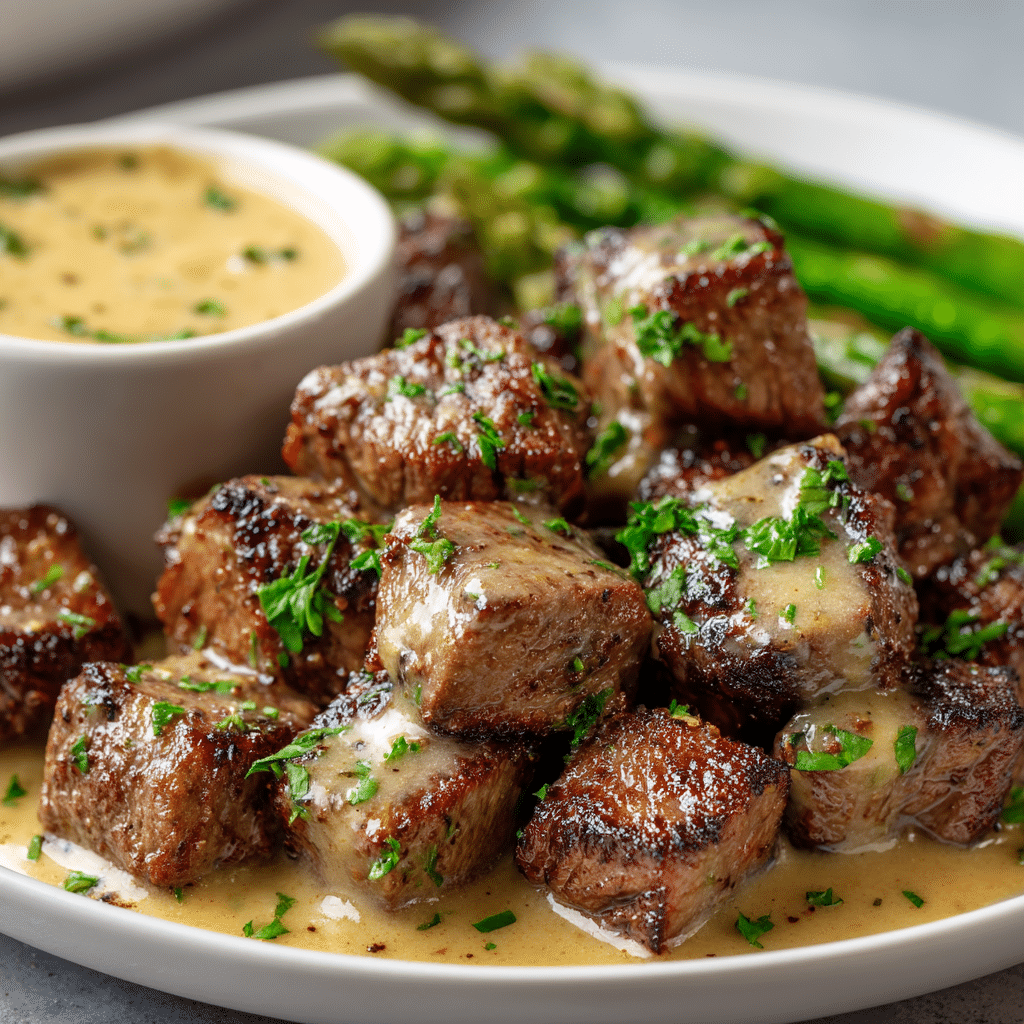 Irresistible Garlic Butter Steak Bites with Parmesan Sauce Recipe