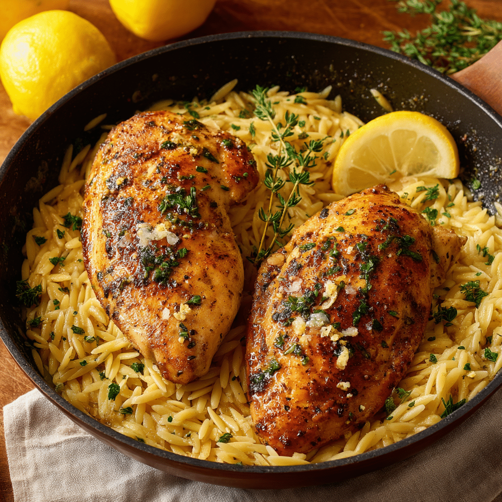 Garlic Herb Chicken with Lemon Orzo Recipe