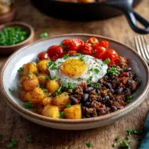 Drizzle spicy tomato butter over the sausage hash and toss lightly to coat Recipe