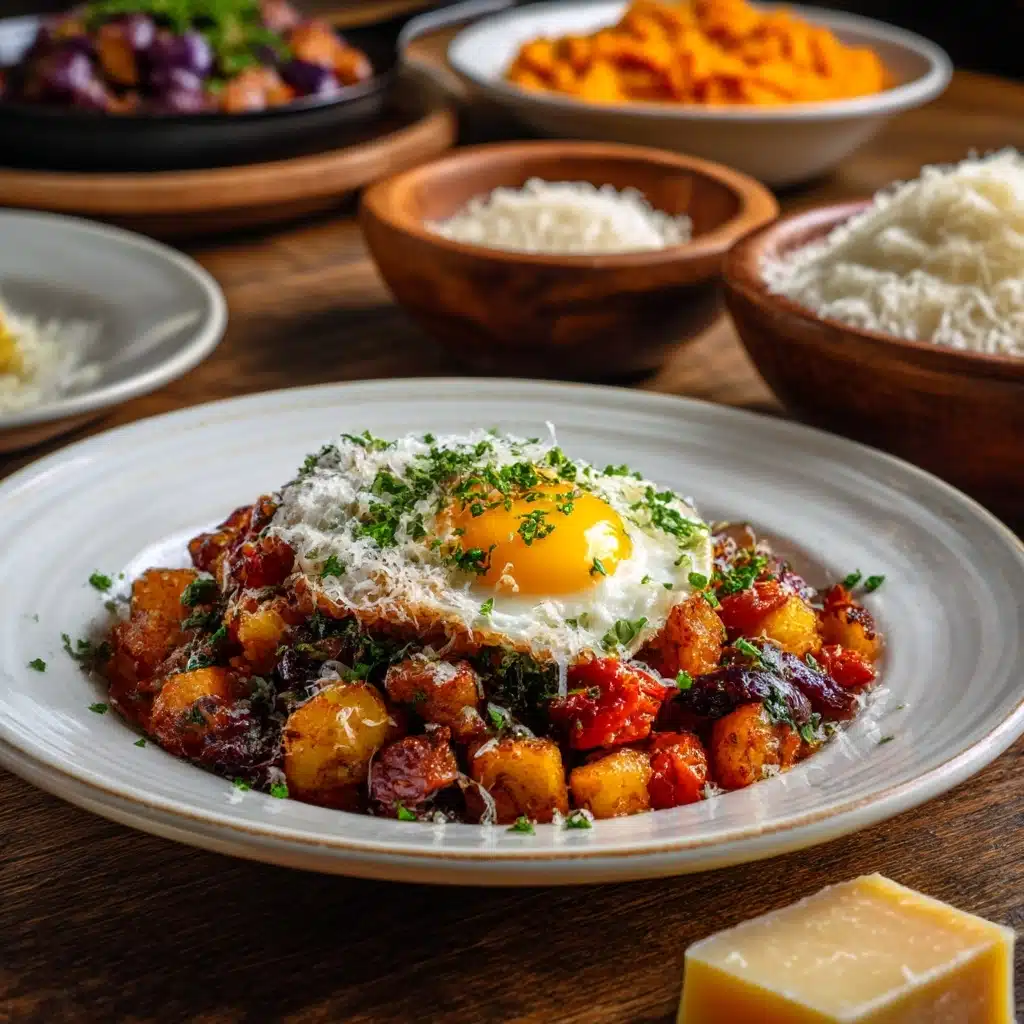 Drizzle spicy tomato butter over the sausage hash and toss lightly to coat Recipe - Recipe Image