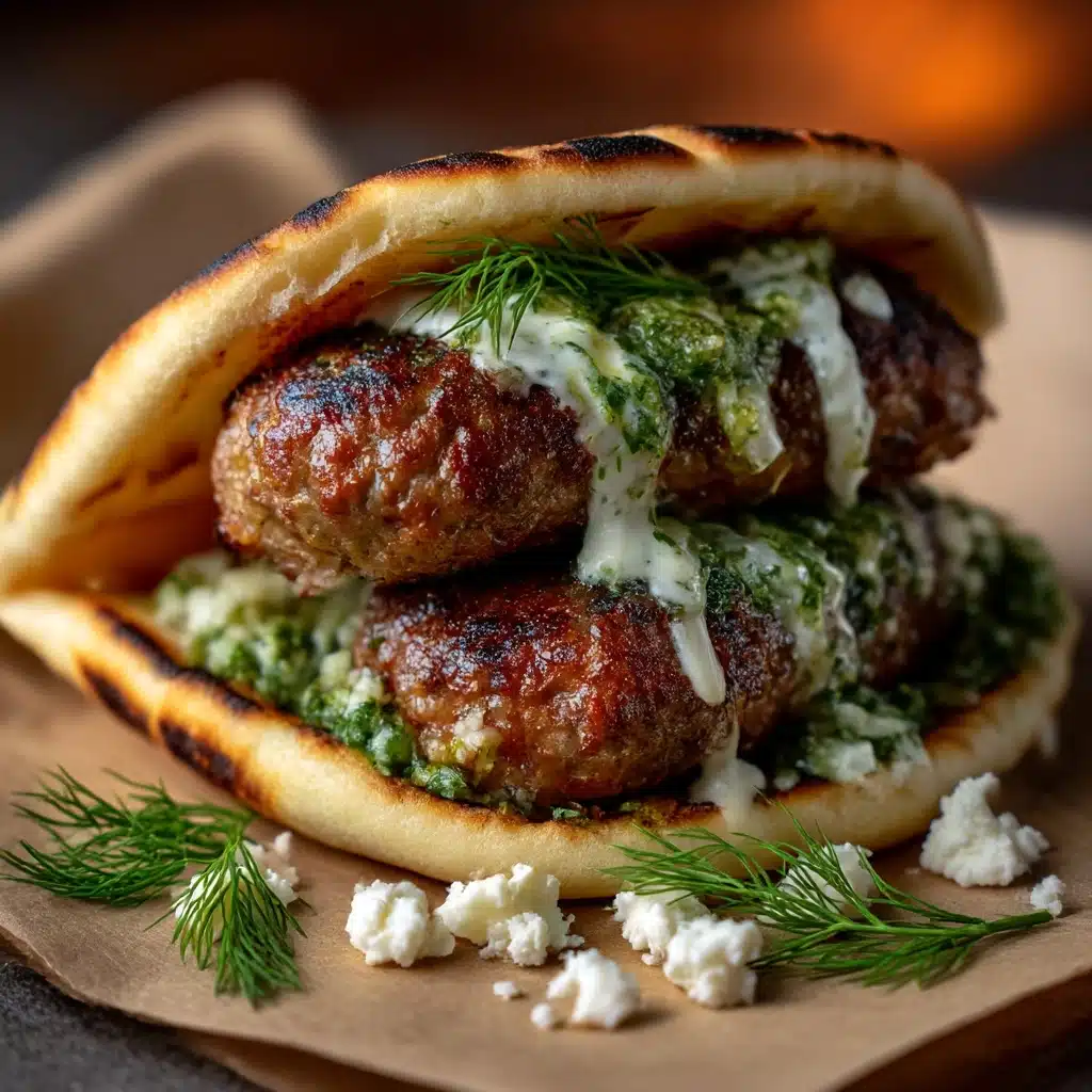 Grilled Lamb Pitas with Pistachio & Mint Pesto Recipe - Recipe Image