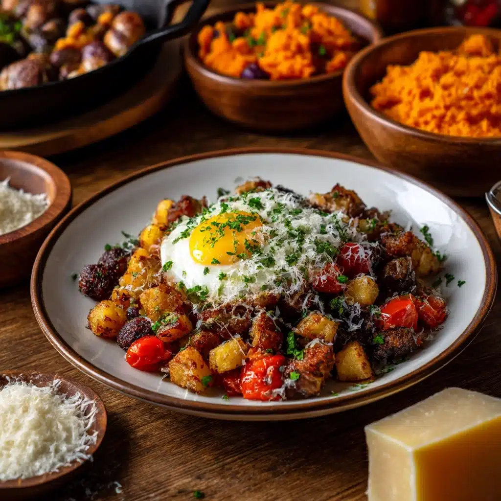 Drizzle spicy tomato butter over the sausage hash and toss lightly to coat Recipe - Recipe Image