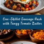 Drizzle spicy tomato butter over the sausage hash and toss lightly to coat Recipe