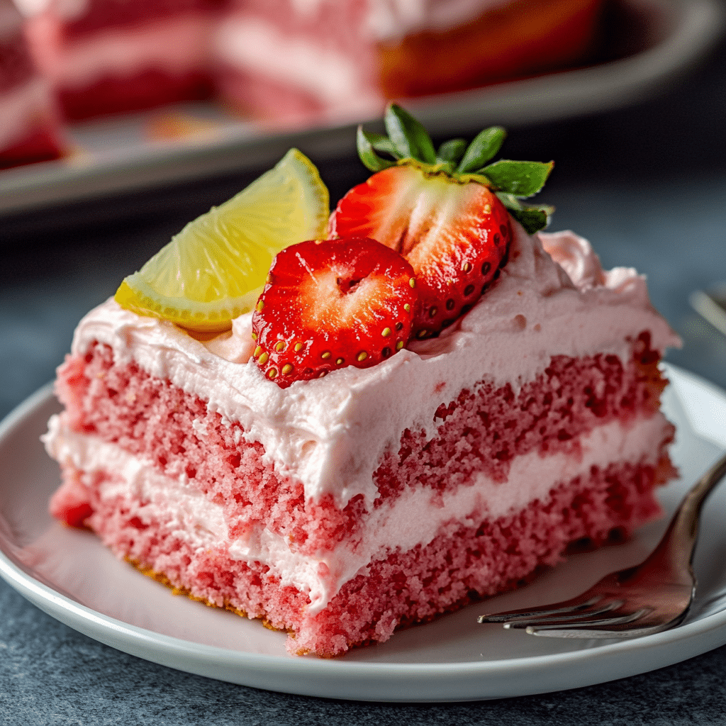 Strawberry Cake with Lemon Cream Topping