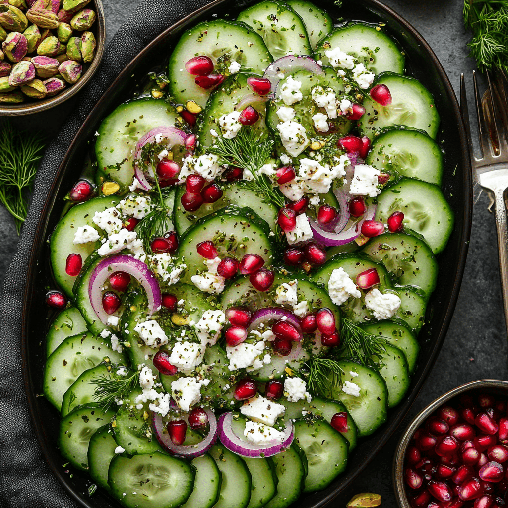 Smashed Cucumber Salad with Pomegranate Dressing
