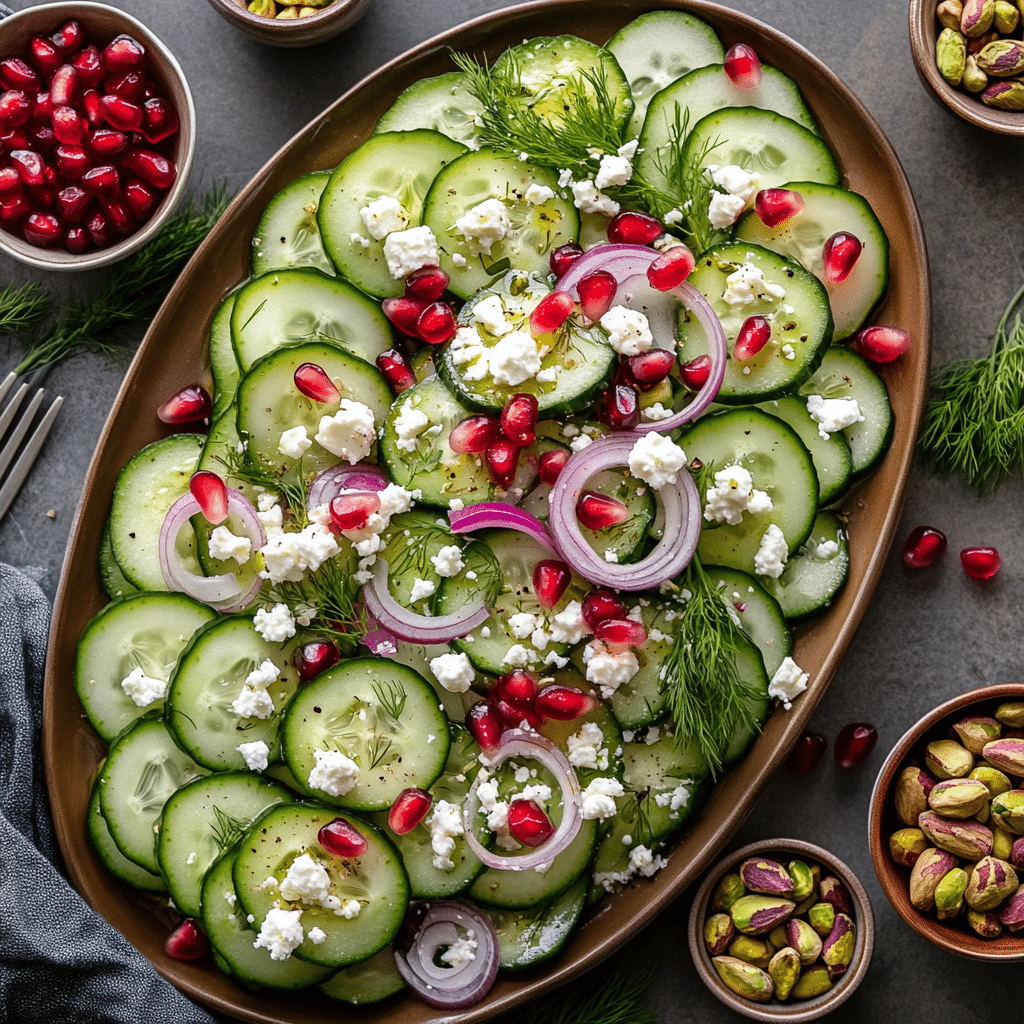 Smashed Cucumber Salad with Pomegranate Dressing