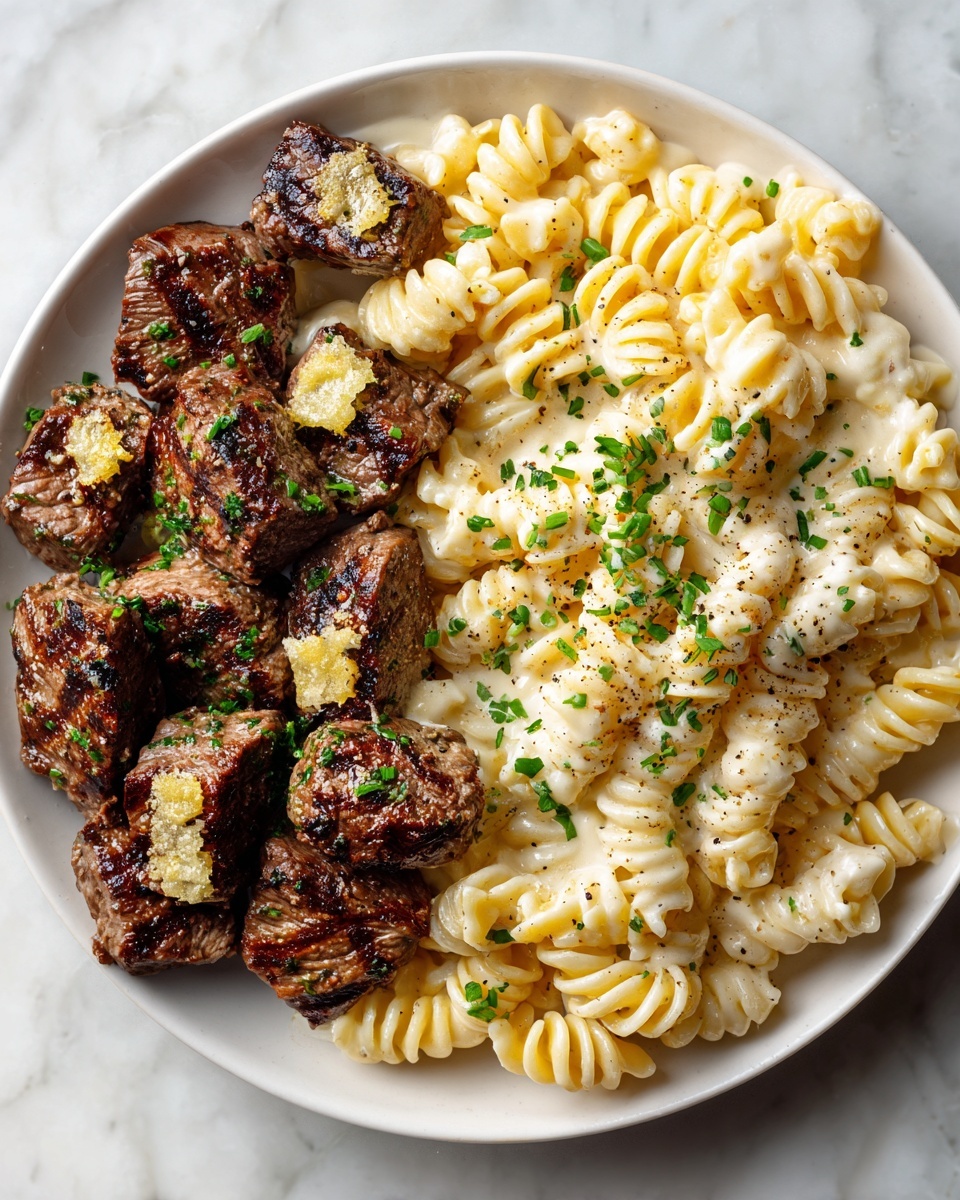 Garlic Butter Steak Bites & Cheesy Alfredo Twists! Recipe - Recipe Image