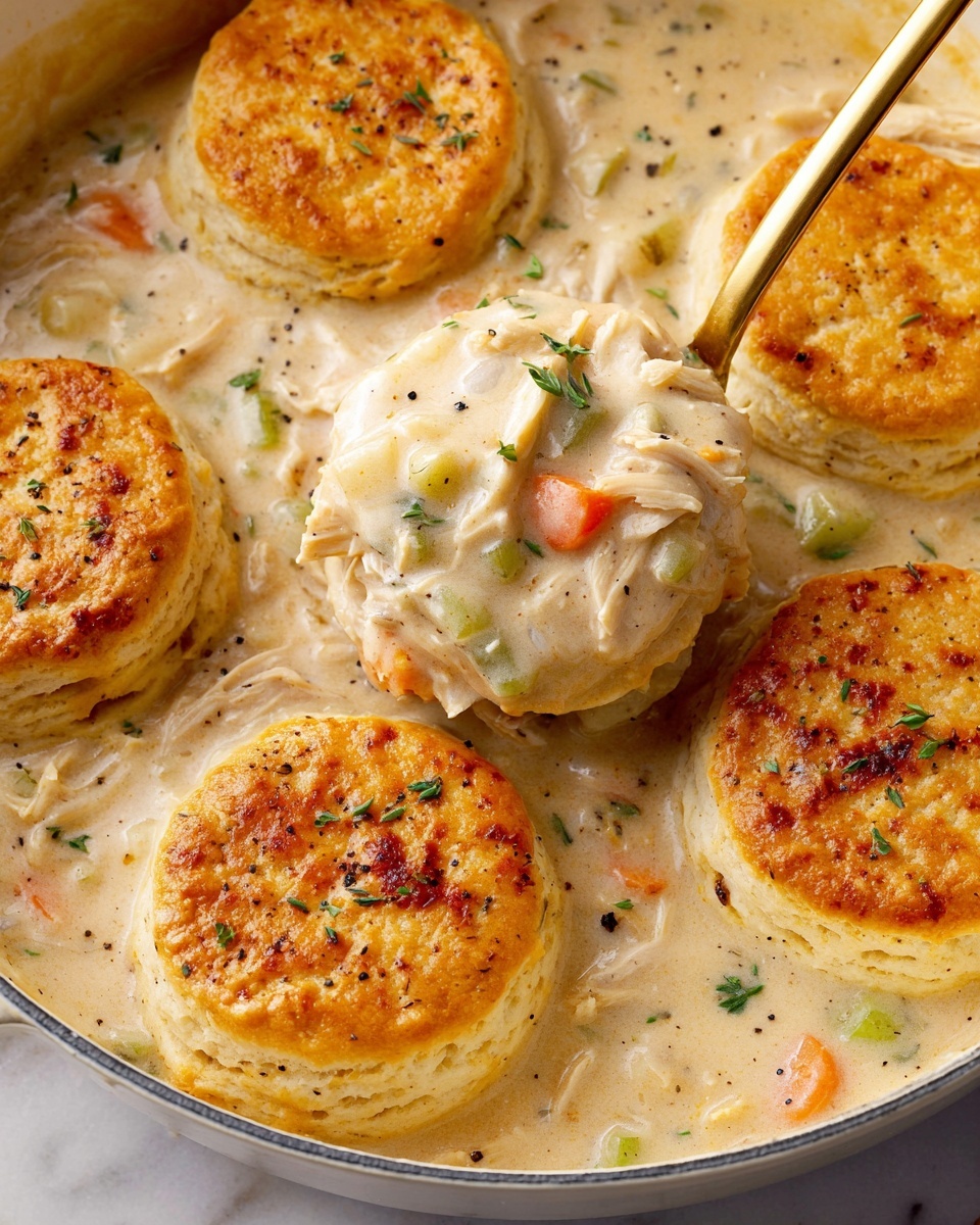 Skillet Chicken Pot Pie with Parmesan Herb Butter Biscuits Recipe - Recipe Image