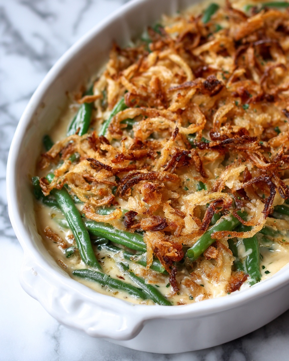 Green Bean Casserole with French-Fried Onions and Cheddar Recipe - Recipe Image