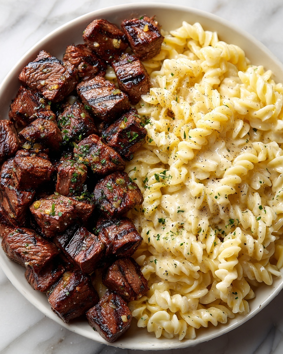 Garlic Butter Steak Bites & Cheesy Alfredo Twists! Recipe - Recipe Image