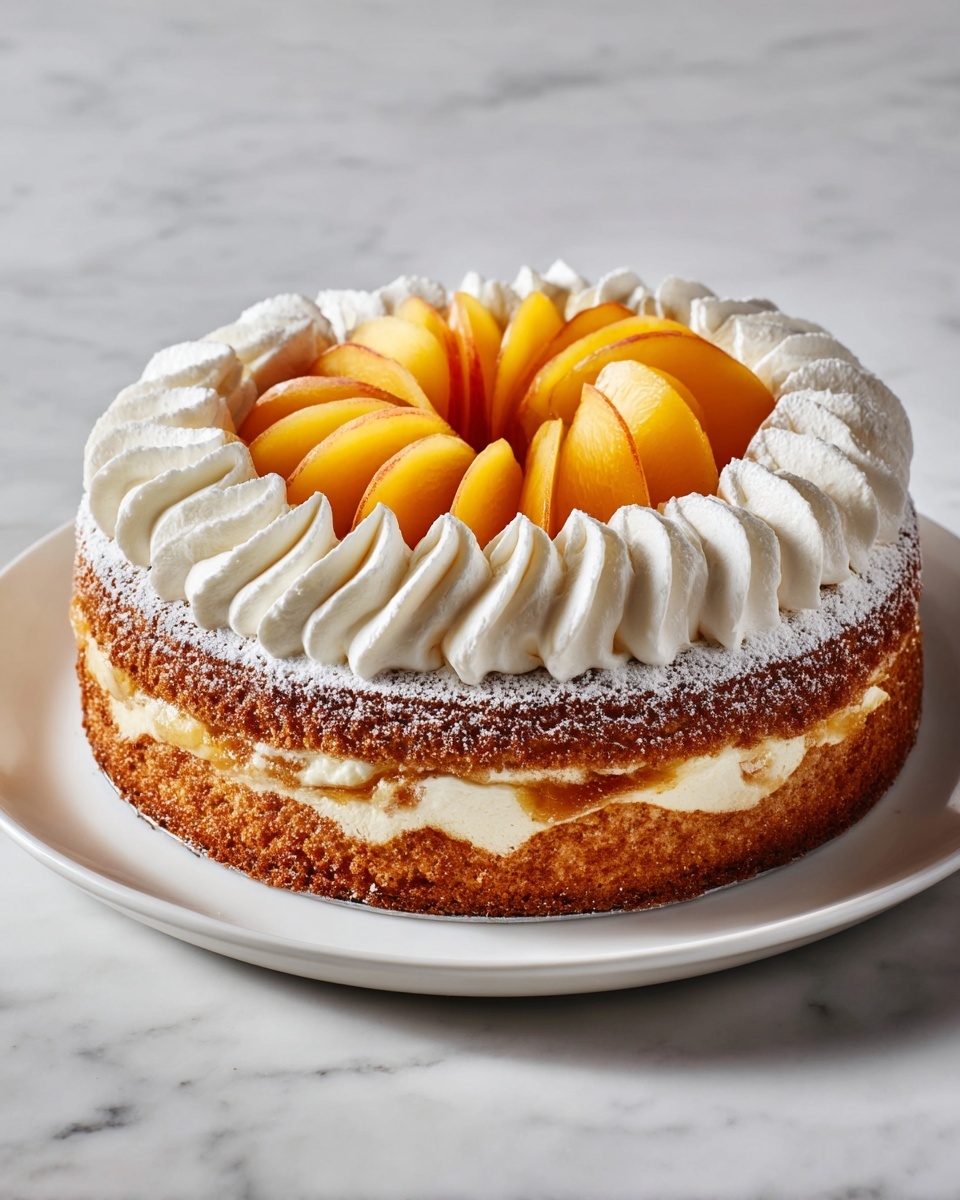 Peach Cake with Creamy Vanilla Glaze Recipe - Recipe Image