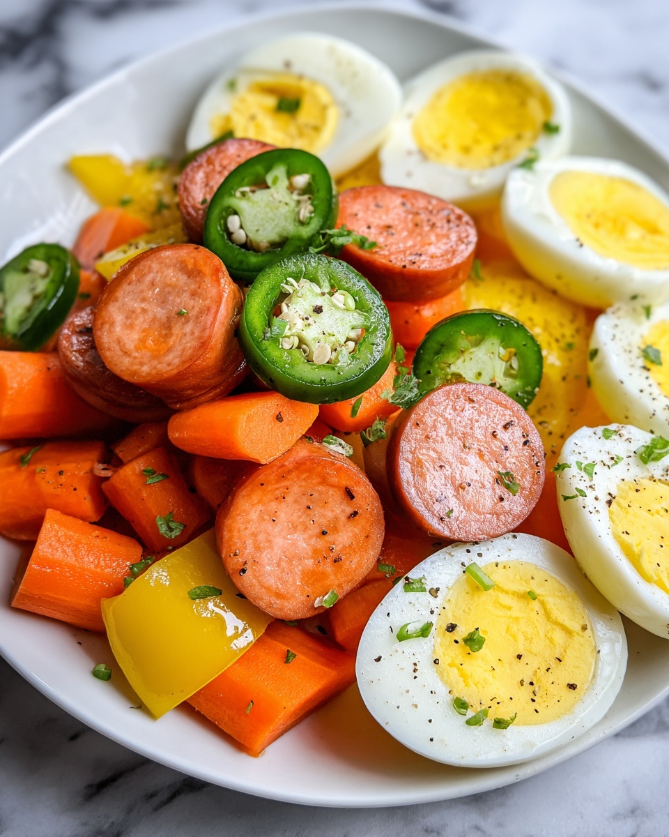 Pickled Eggs, Sausages, JalapeƱos, and Carrots Recipe - Recipe Image