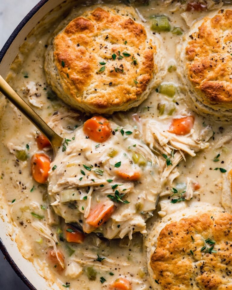 Skillet Chicken Pot Pie with Parmesan Herb Butter Biscuits Recipe