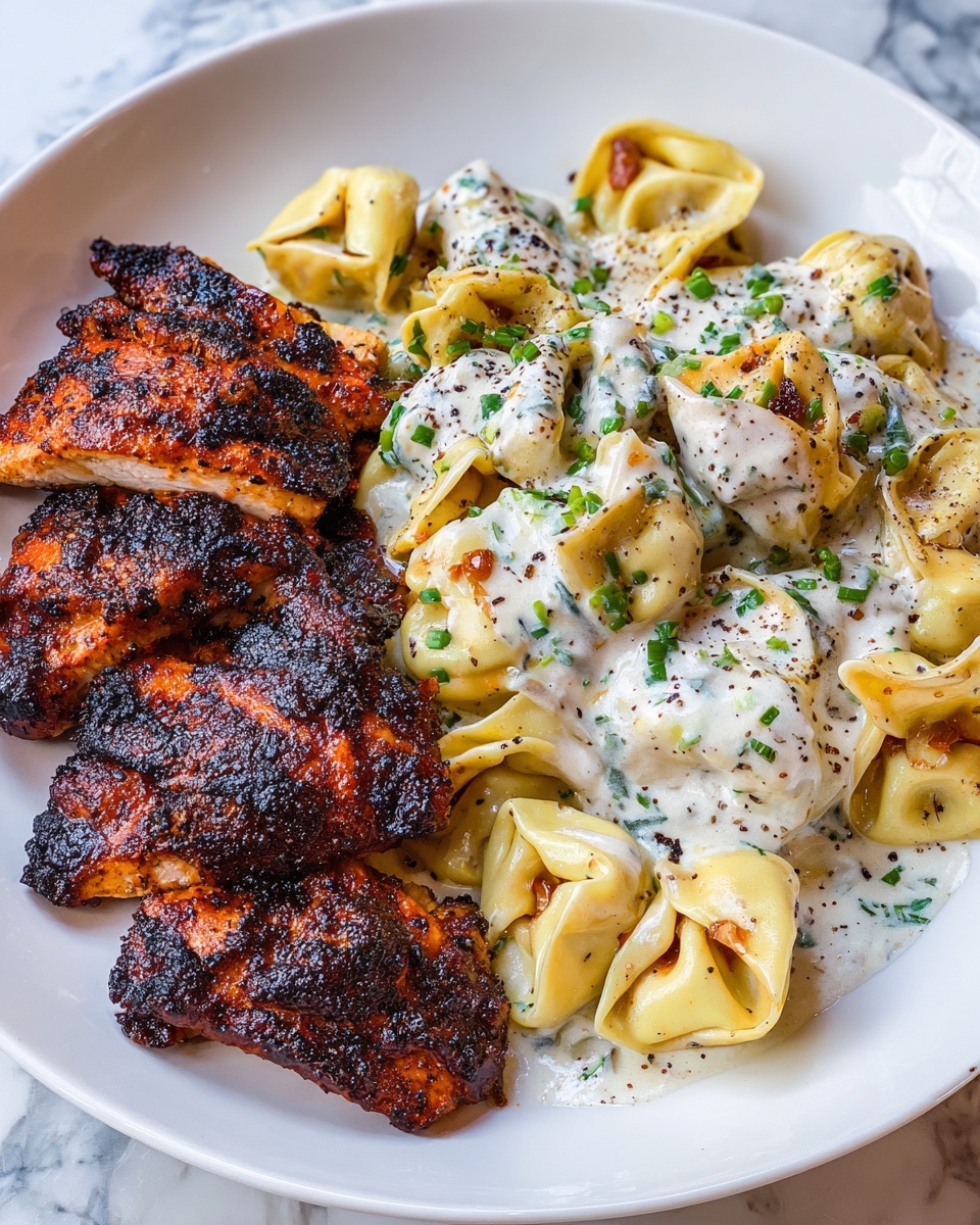Asiago Tortellini Alfredo with Grilled Chicken Recipe - Recipe Image