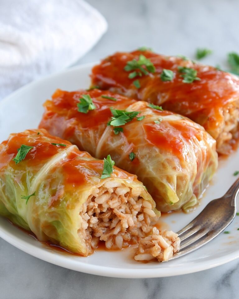 Chicken and Rice Stuffed Cabbage Rolls with Creamy Tomato-Dill Sauce Recipe