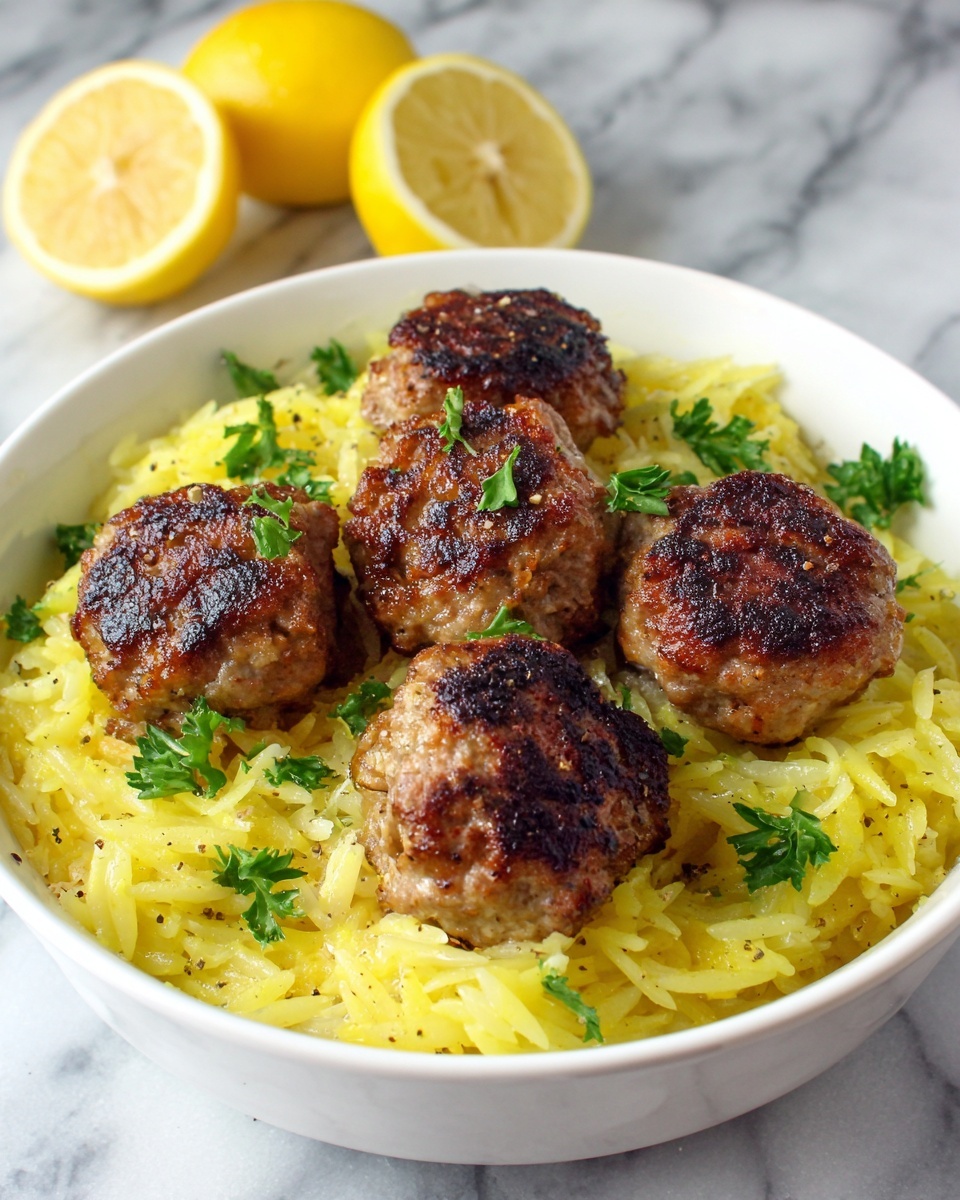 Greek Chicken Meatballs with Lemon Orzo Recipe - Recipe Image