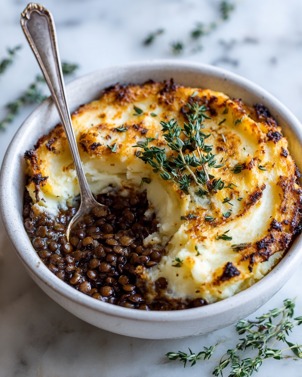 Vegan French Onion Shepherd's Pie with Lentils & Cauliflower Potato Mash Recipe - Recipe Image