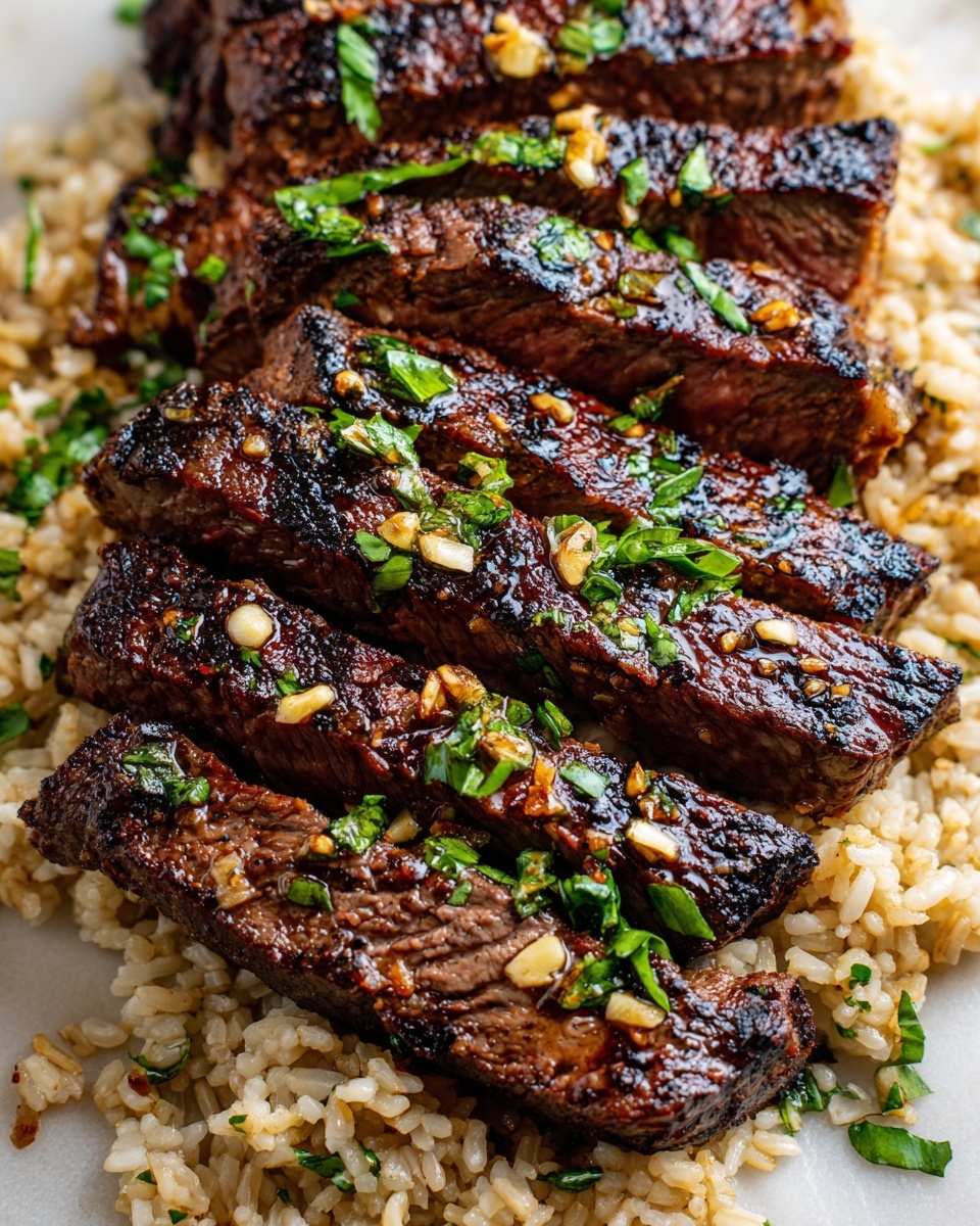 Honey Garlic Butter Steak and Rice Skillet Recipe - Recipe Image