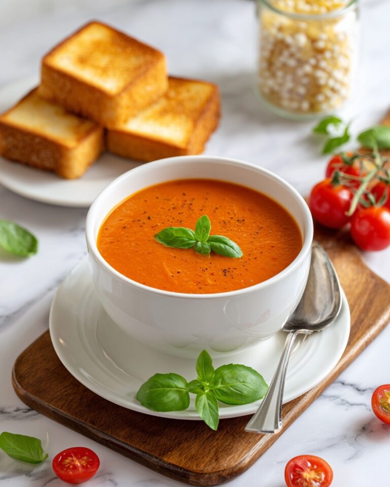 Tomato Basil Soup with Grilled Cheese Croutons Recipe