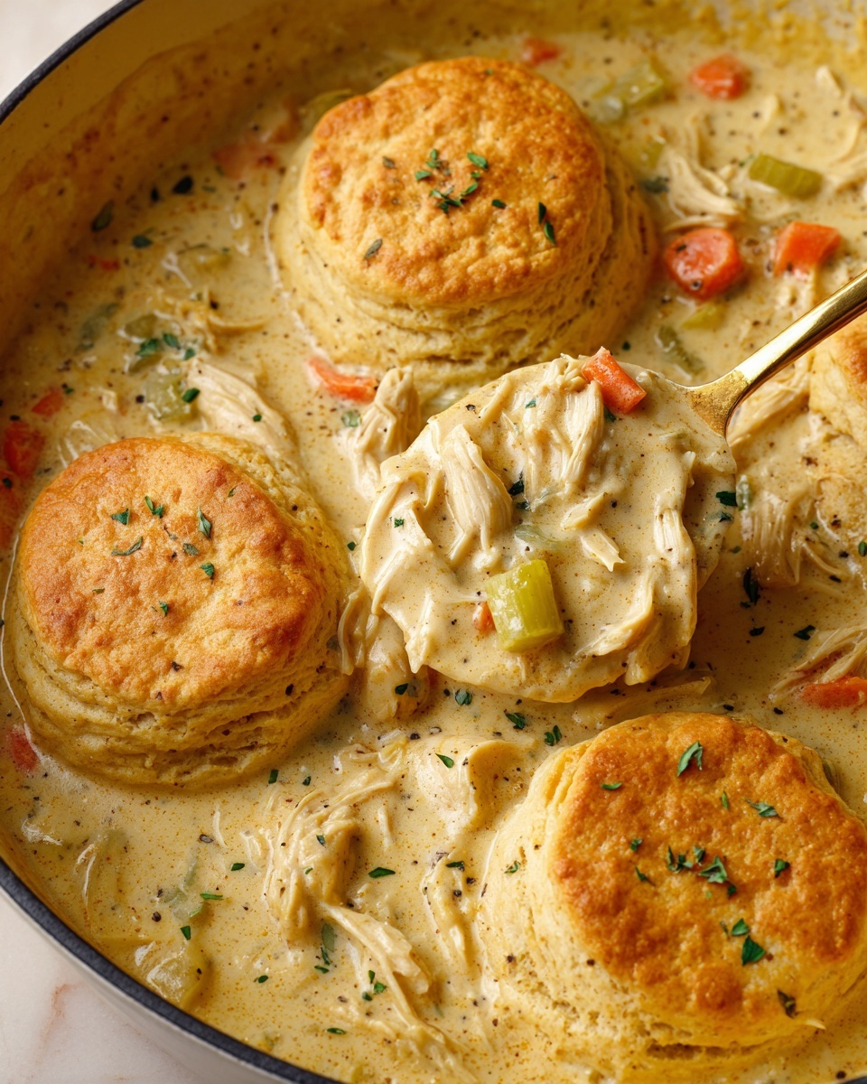 Skillet Chicken Pot Pie with Parmesan Herb Butter Biscuits Recipe - Recipe Image
