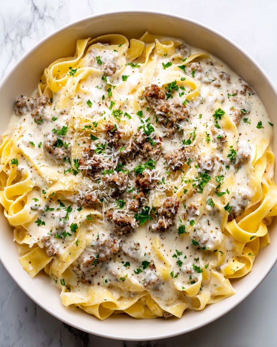 One-Pot Creamy Beef and Garlic Butter Pasta Recipe - Recipe Image