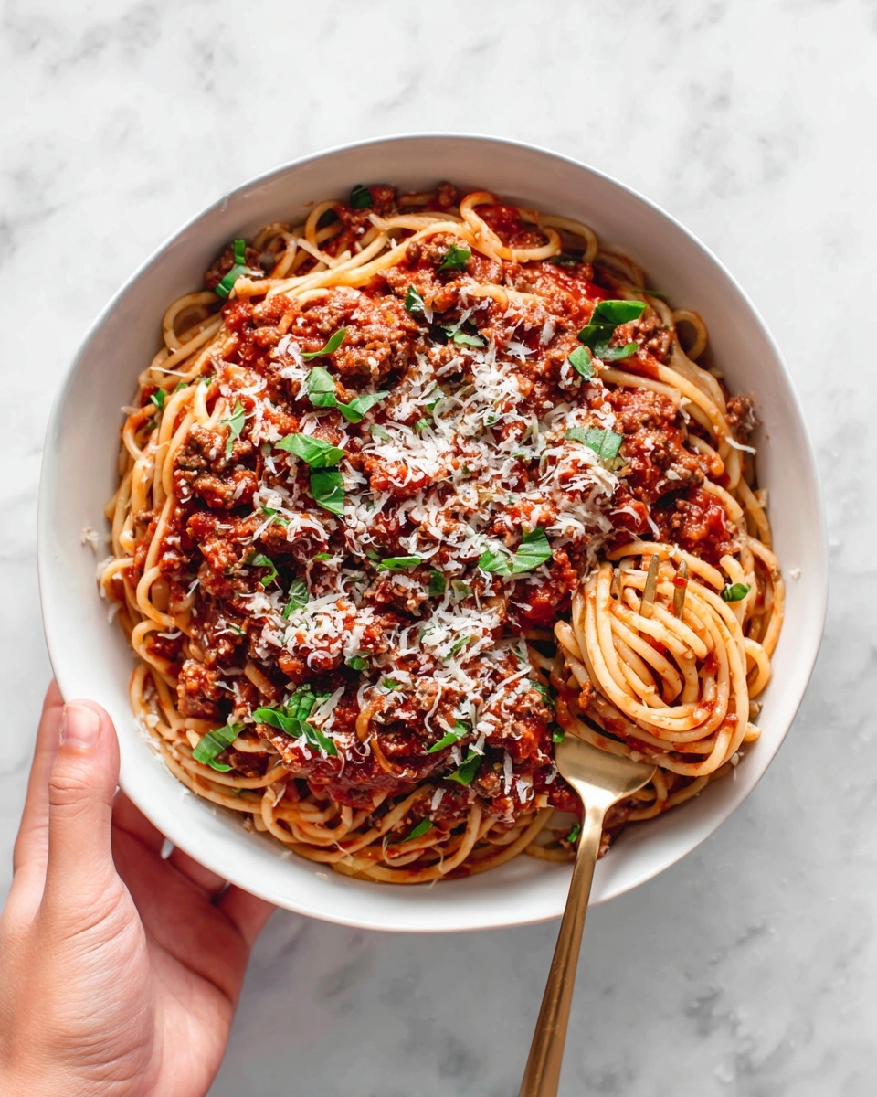 Turkey Bolognese with Spaghetti and Fresh Basil Recipe - Recipe Image