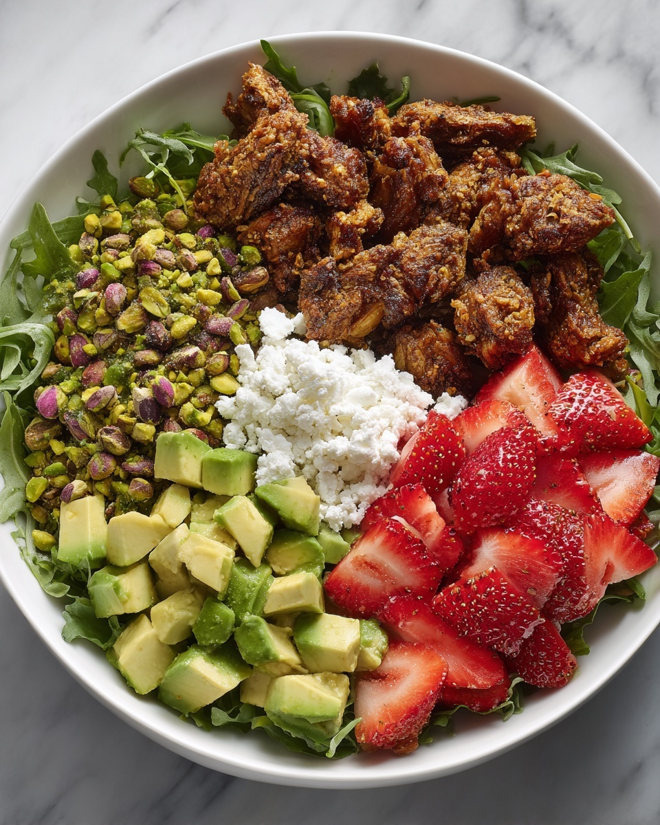 Strawberry Crunch Salad with Caramelized Almonds and Champagne Vinaigrette Recipe - Recipe Image