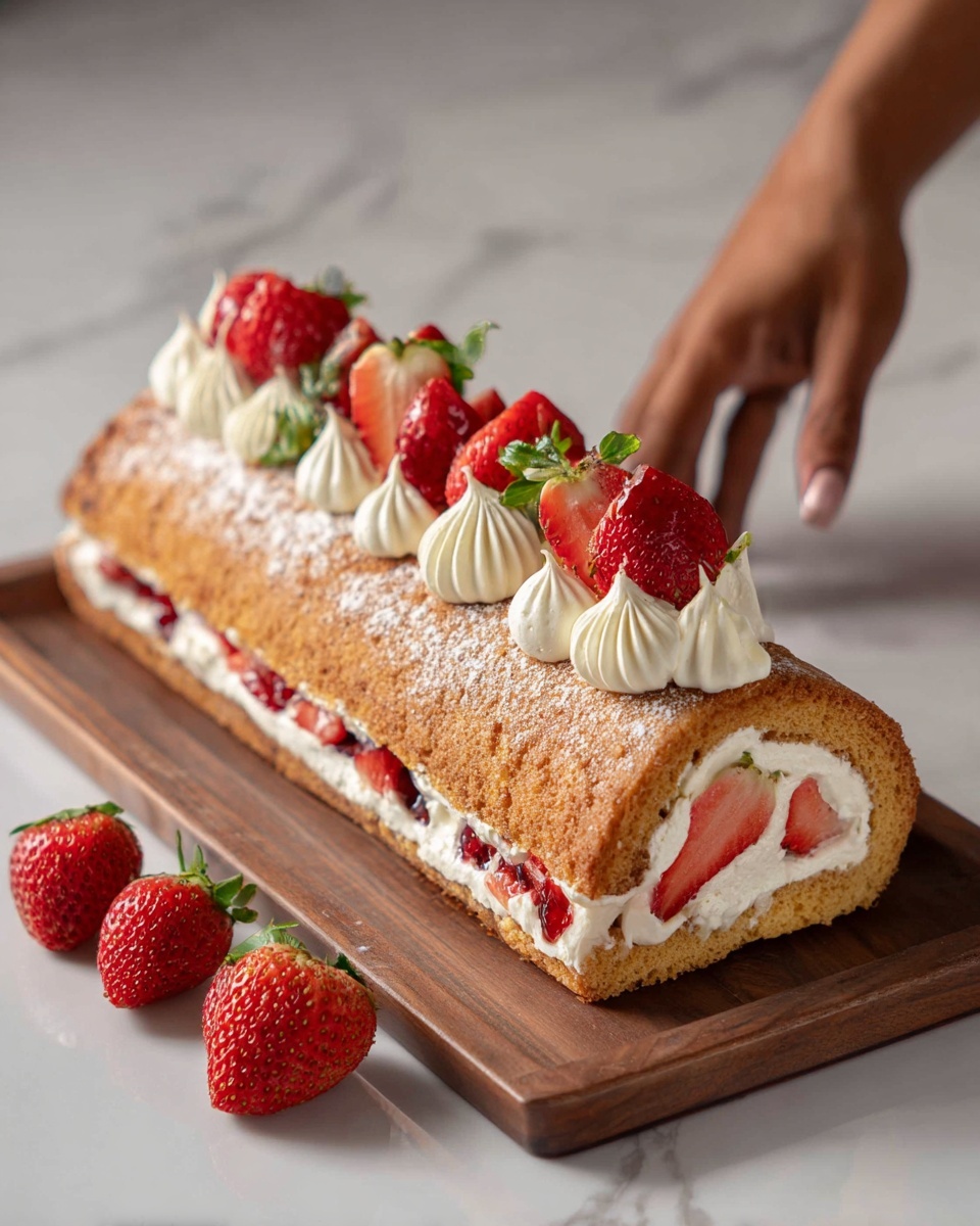 Strawberry Swiss Roll Cake Recipe - Recipe Image