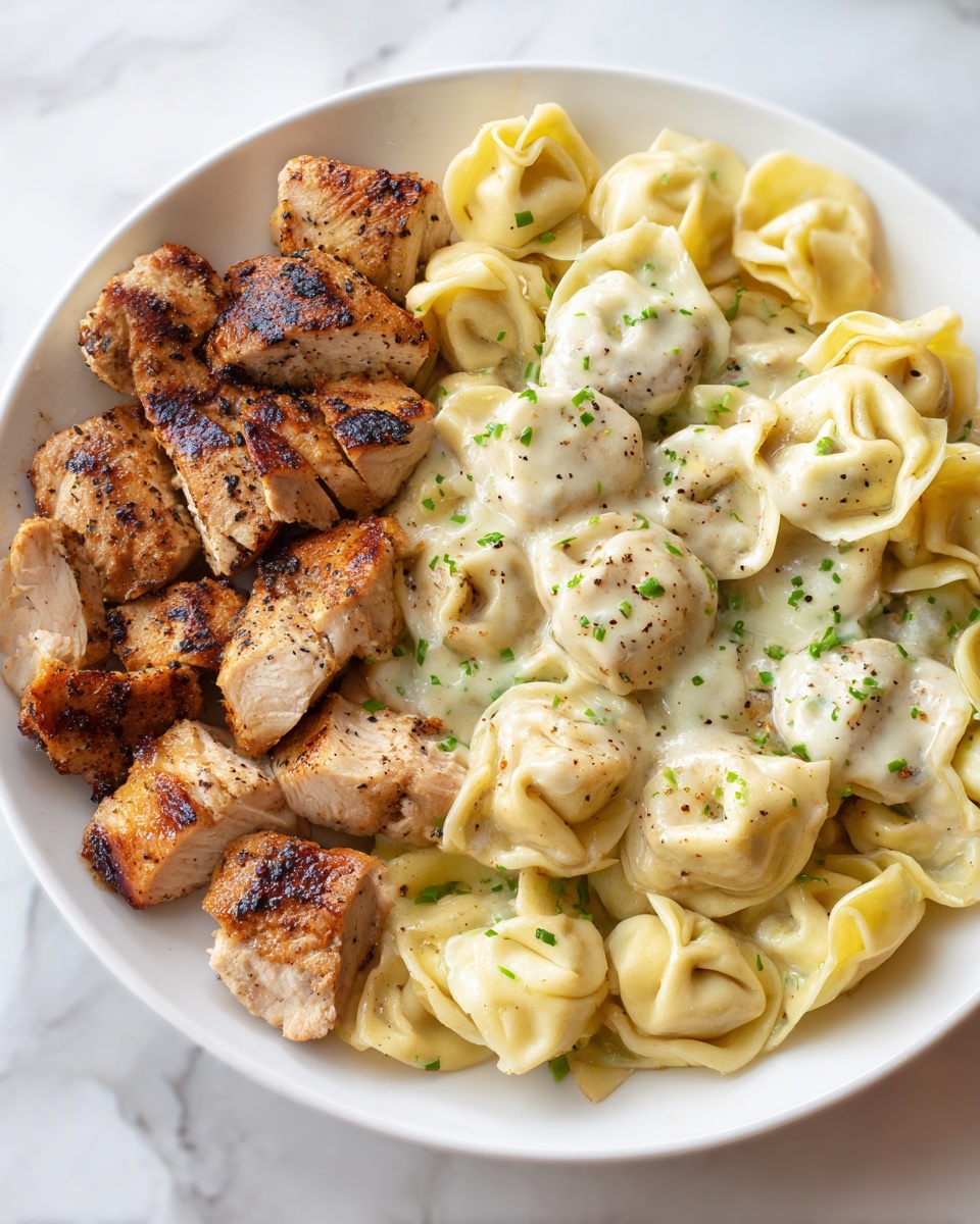 Asiago Tortellini Alfredo with Grilled Chicken Recipe - Recipe Image