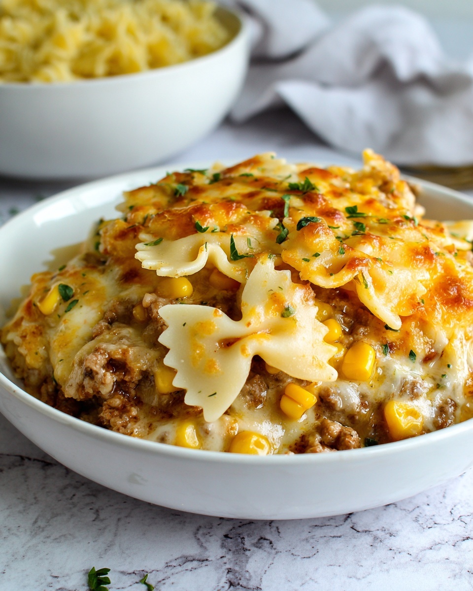 Garlic Butter Ranch Beef and Roasted Corn Bowtie Casserole Recipe - Recipe Image