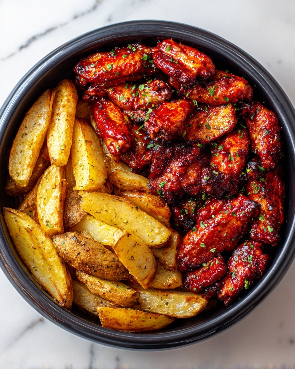 Finger-Lickin' Good Chicken Wings with Crispy Potatoes Recipe - Recipe Image