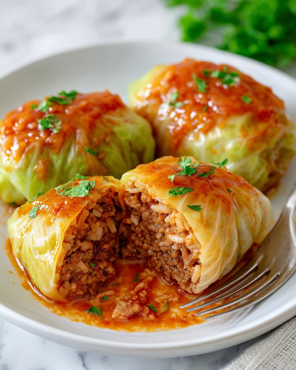 Chicken and Rice Stuffed Cabbage Rolls with Creamy Tomato-Dill Sauce Recipe - Recipe Image