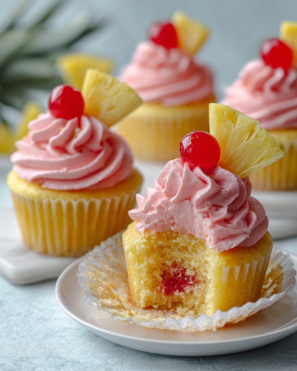 Pineapple Cupcakes with Cherry Frosting Recipe - Recipe Image