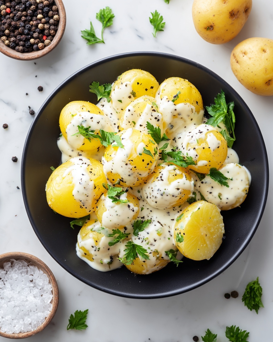 Creamy Garlic Sauce Baby Potatoes Recipe - Recipe Image
