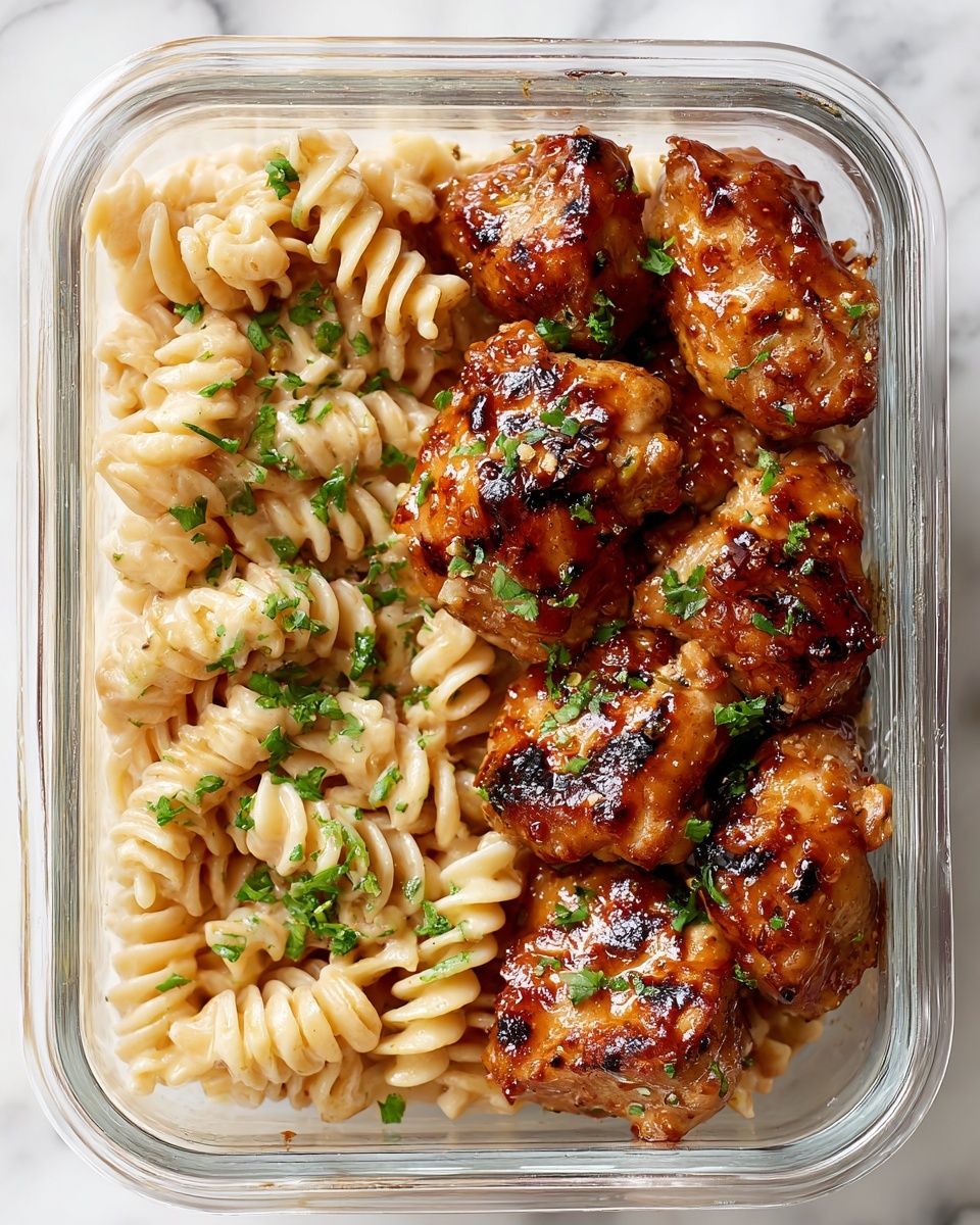 High Protein Honey Garlic Butter Chicken with Mac & Cheese Recipe - Recipe Image