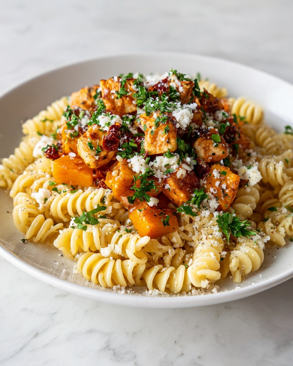 Roasted Butternut Squash and Sun-Dried Tomato Chicken Pasta Recipe - Recipe Image