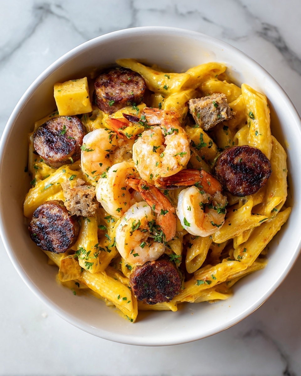 Creamy Cajun Pasta with Shrimp and Spicy Sausage Recipe - Recipe Image