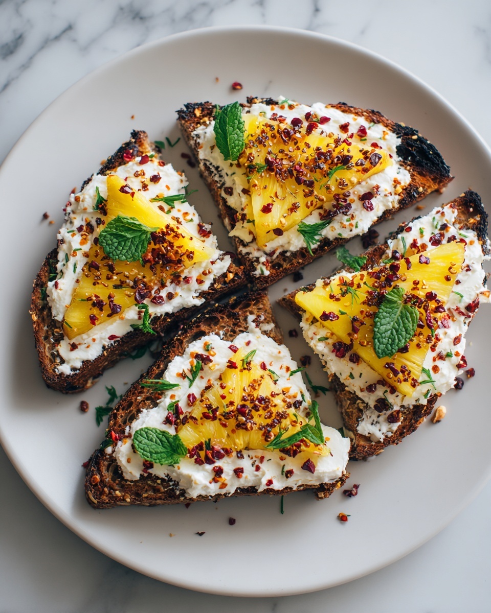 Grilled Pineapple Crostini with Burrata & Spicy Honey Recipe - Recipe Image