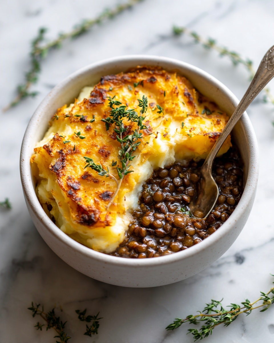 Vegan French Onion Shepherd's Pie with Lentils & Cauliflower Potato Mash Recipe - Recipe Image