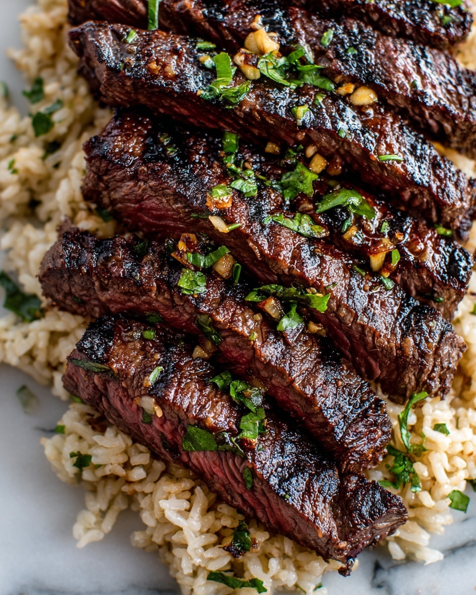 Honey Garlic Butter Steak and Rice Skillet Recipe - Recipe Image