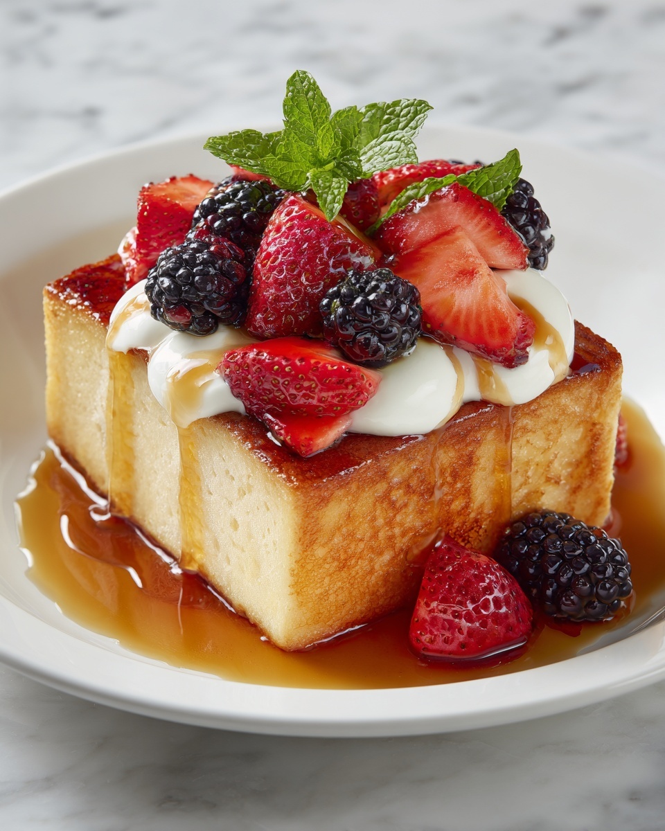 Shibuya Honey Toast with Ice Cream, Fresh Fruit, and Honey Drizzle Recipe - Recipe Image