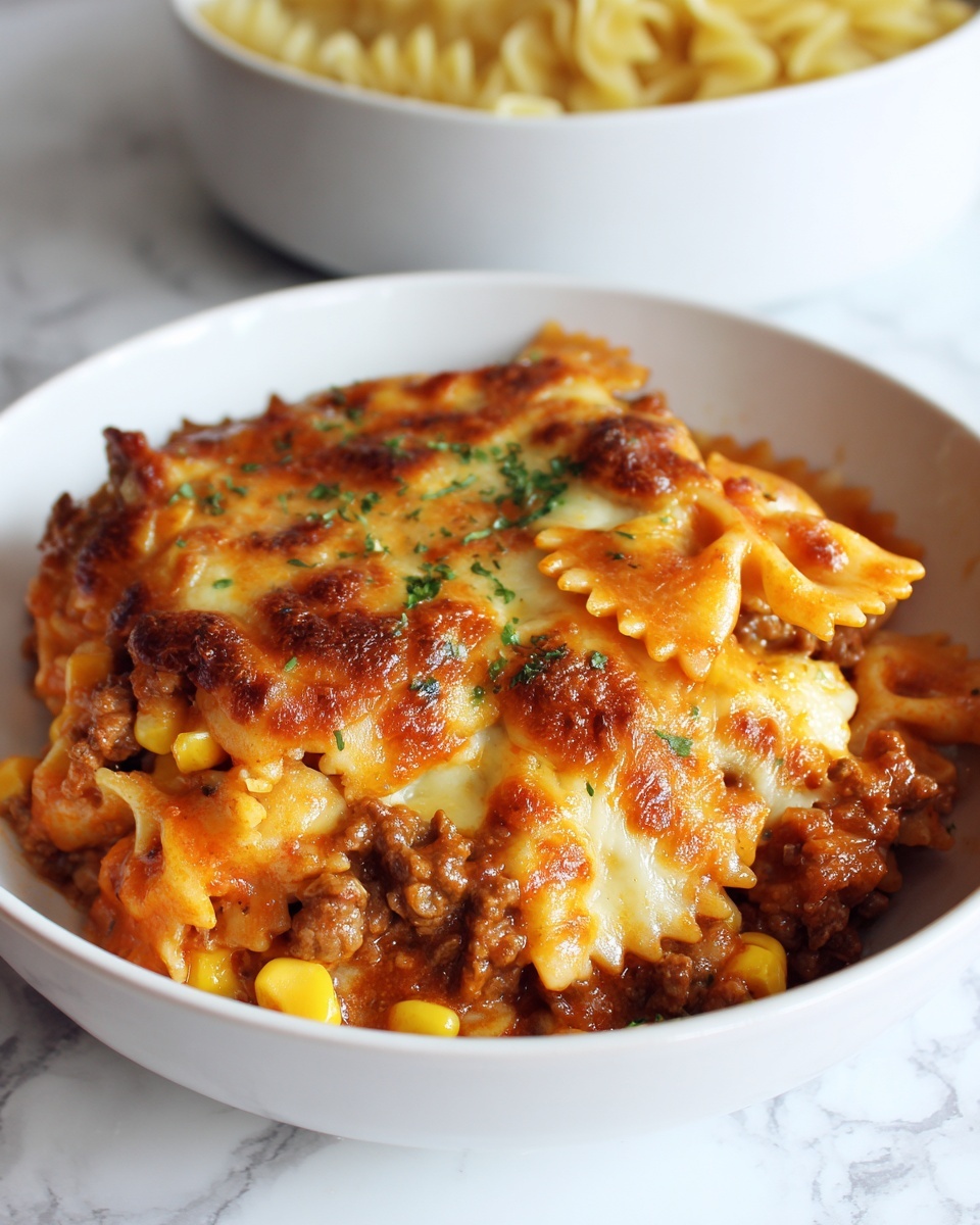 Garlic Butter Ranch Beef and Roasted Corn Bowtie Casserole Recipe - Recipe Image
