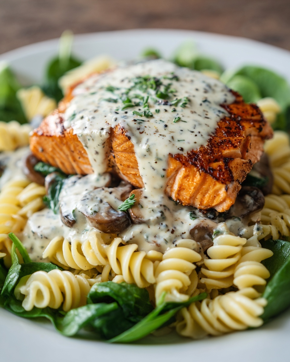 Creamy Salmon Florentine with Spinach and Mushrooms Recipe - Recipe Image