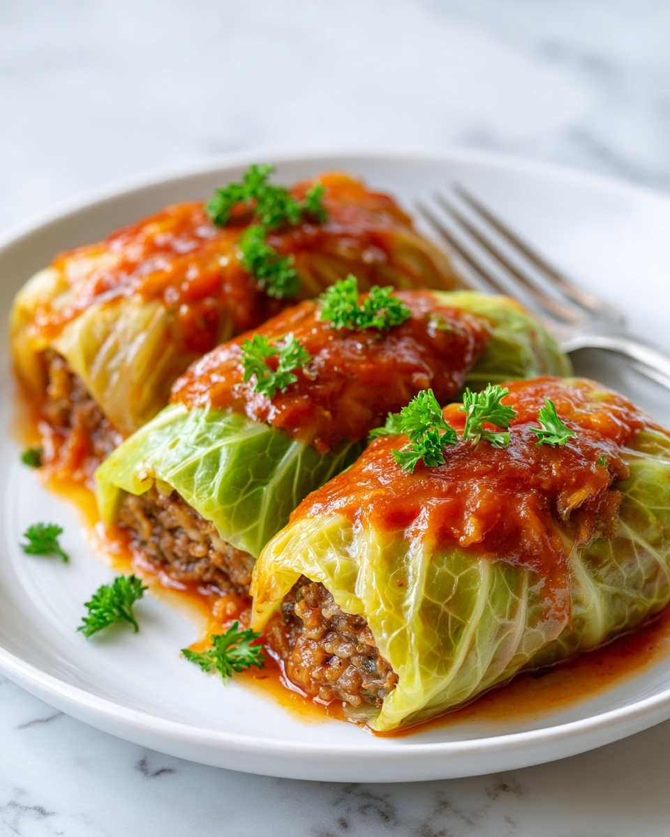 Chicken and Rice Stuffed Cabbage Rolls with Creamy Tomato-Dill Sauce Recipe - Recipe Image