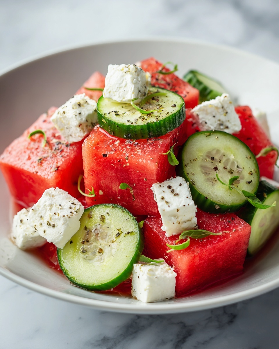 Simple Watermelon Cucumber Feta Salad Recipe - Recipe Image