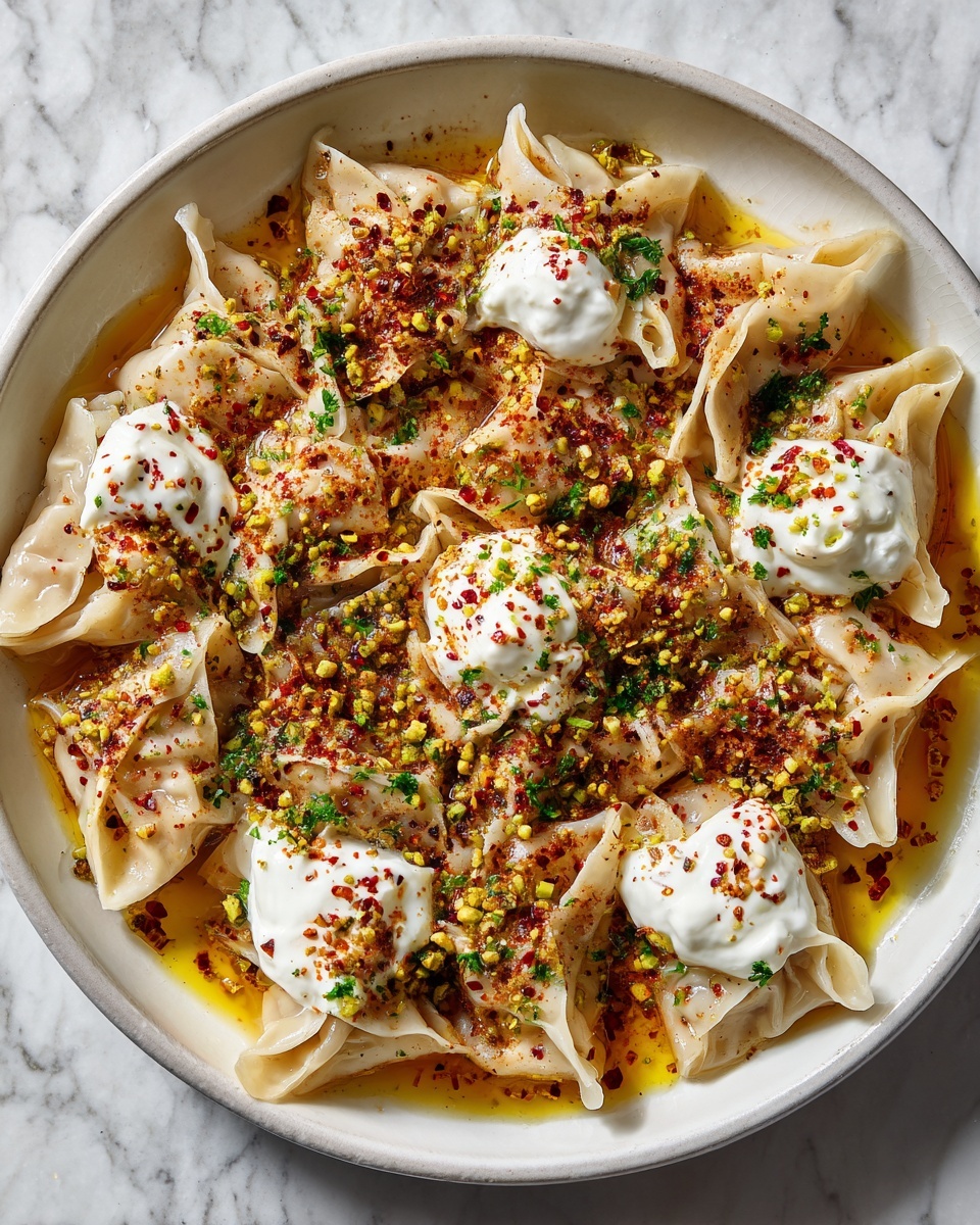 Turkish Dumplings with Garlicky Yogurt and Spiced Oil Recipe - Recipe Image