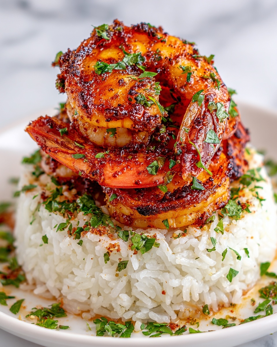 Garlic Butter Shrimp and Rice Stack Recipe - Recipe Image